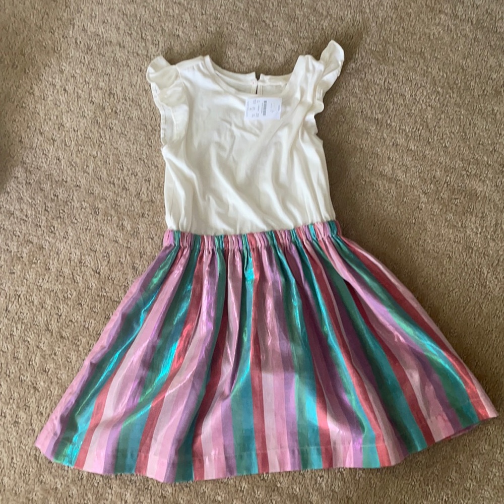 J Crew Crewcuts flutter sleeve dress with striped skirt